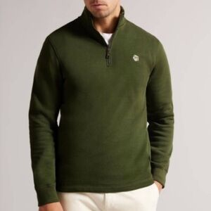 Ted Baker Kilbern Quarter-Zip Sweater in olive green magnolia logo Sweater Sz 7